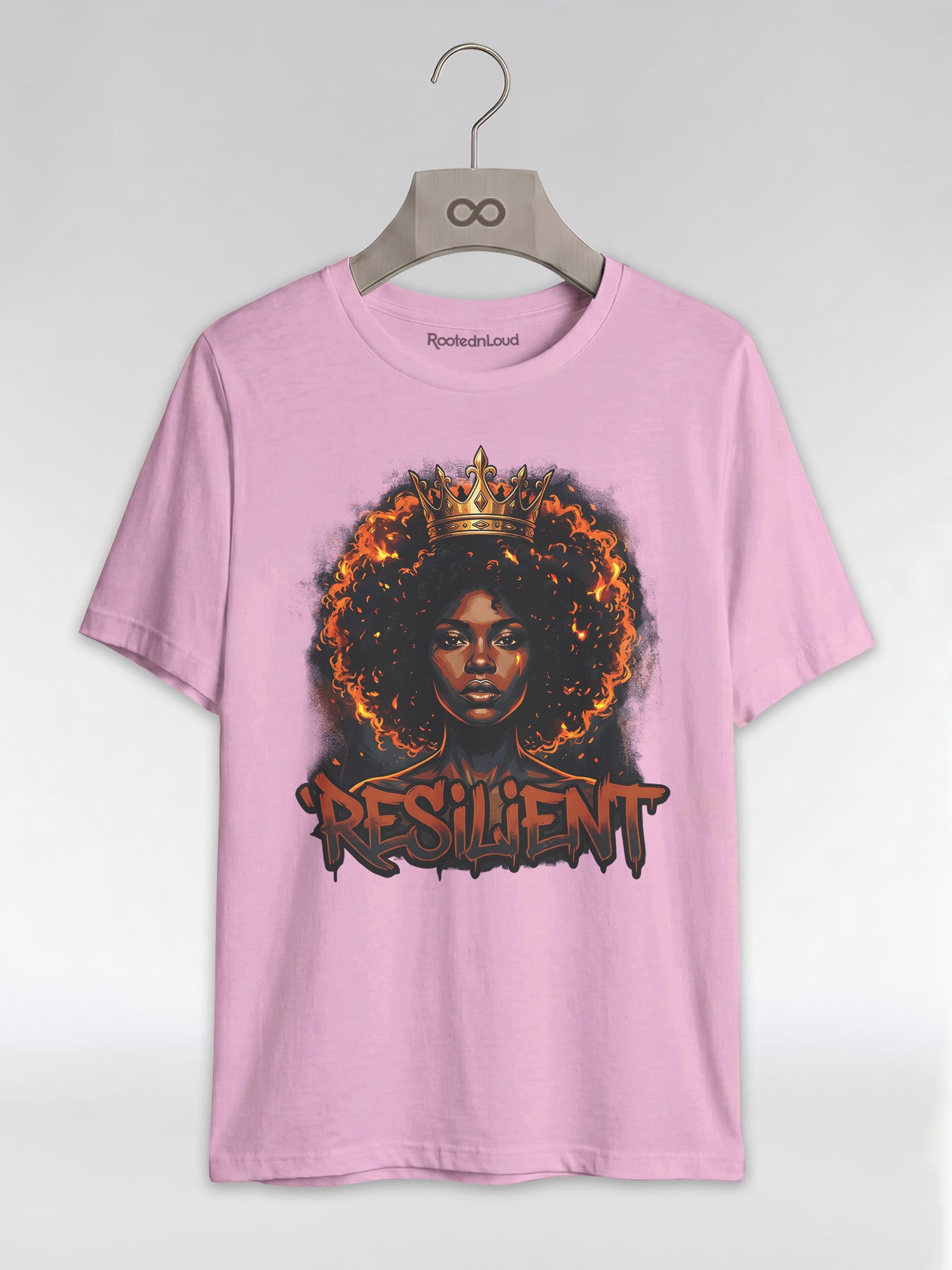 Resilient Black Queen: Fire Afro Crown Graphic T-Shirt - RootednLoud