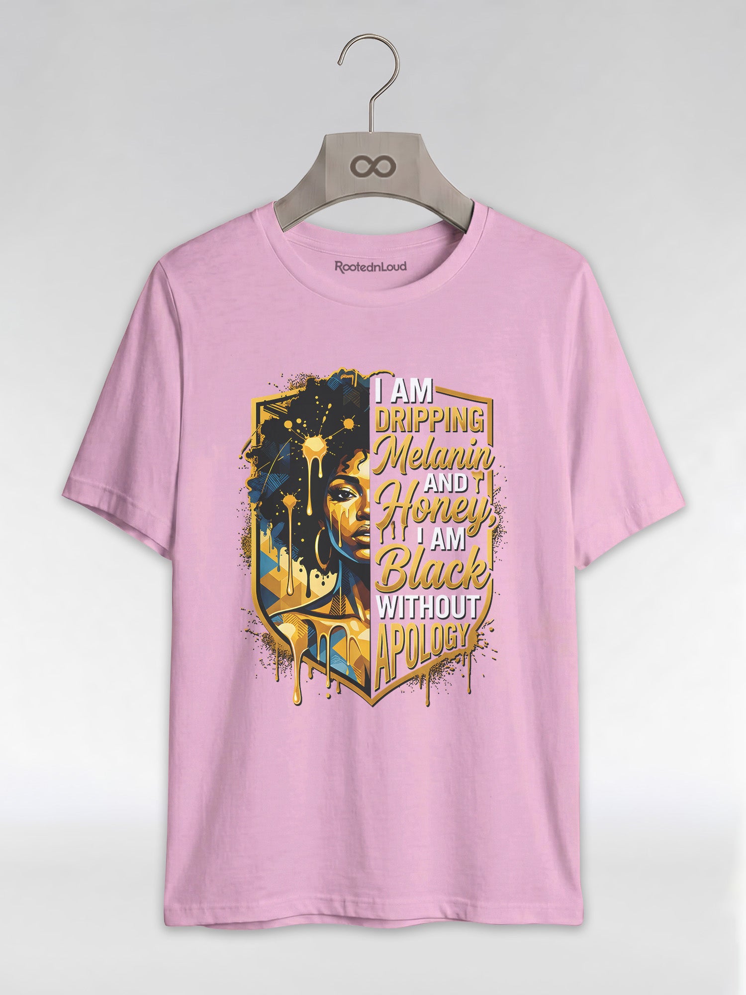 The Royal Shield: Dripping Melanin and Honey Black Queen Graphic T-Shirt - RootednLoud