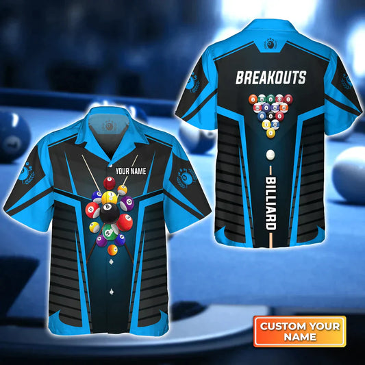 Frenzidea Breackouts Team Blue Billiard Balls Personalized Name Hawaiian Shirt