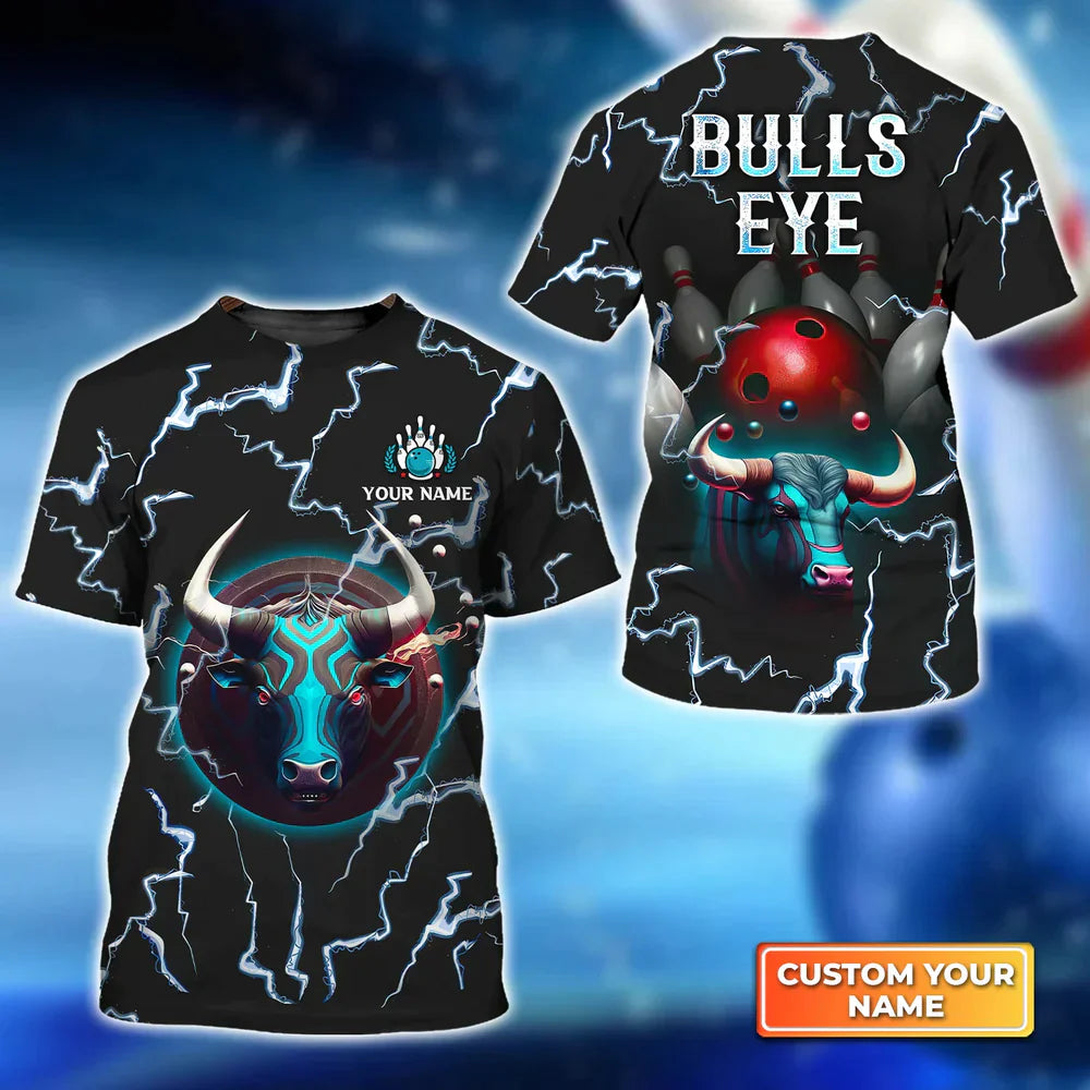 Frenzideas Bulls Eye Red Bowling Ball Team Personalized Name 3D Shirt