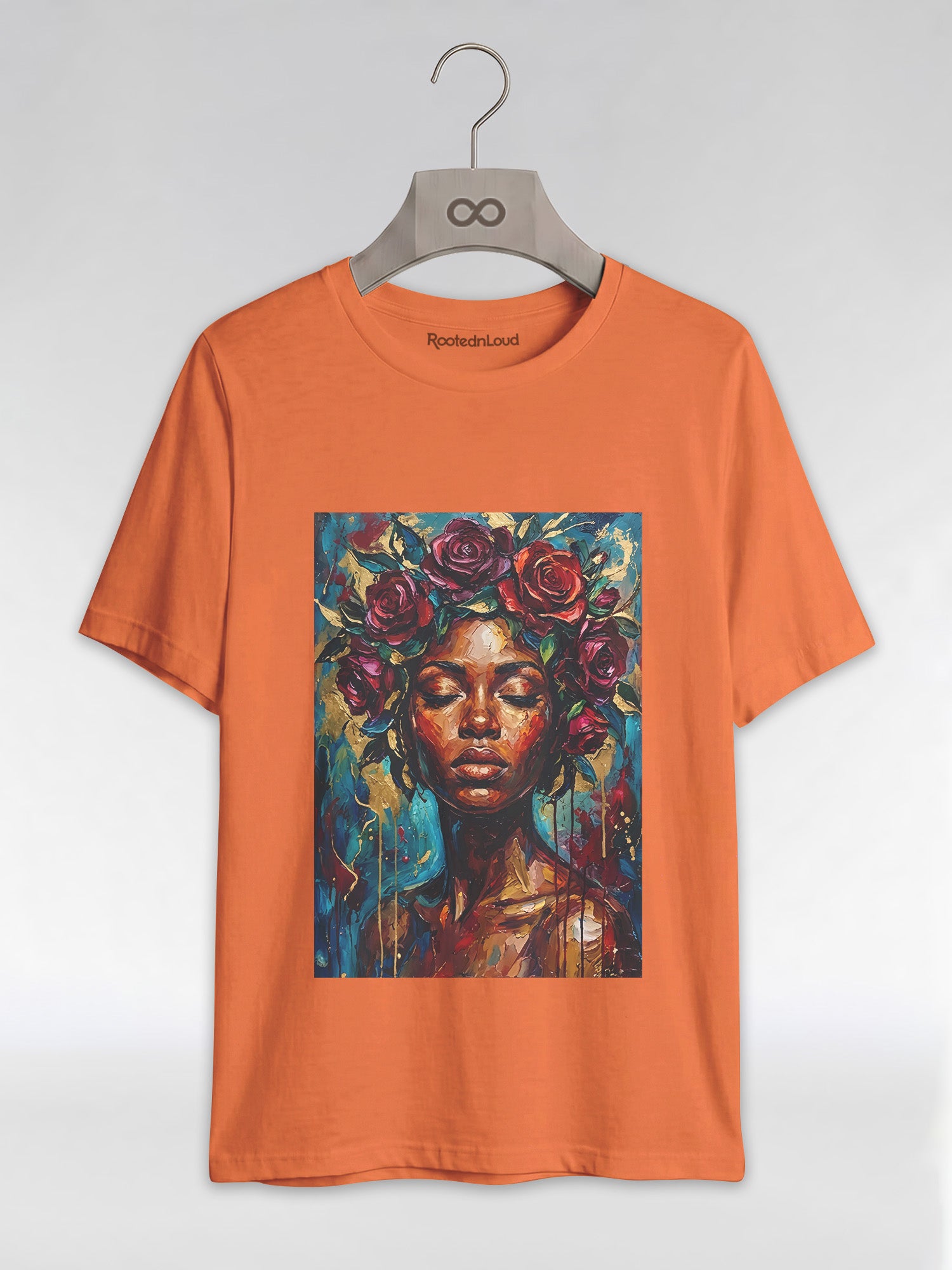 Painted Queen: Oil Painting Floral Black Woman Graphic T-Shirt - RootednLoud