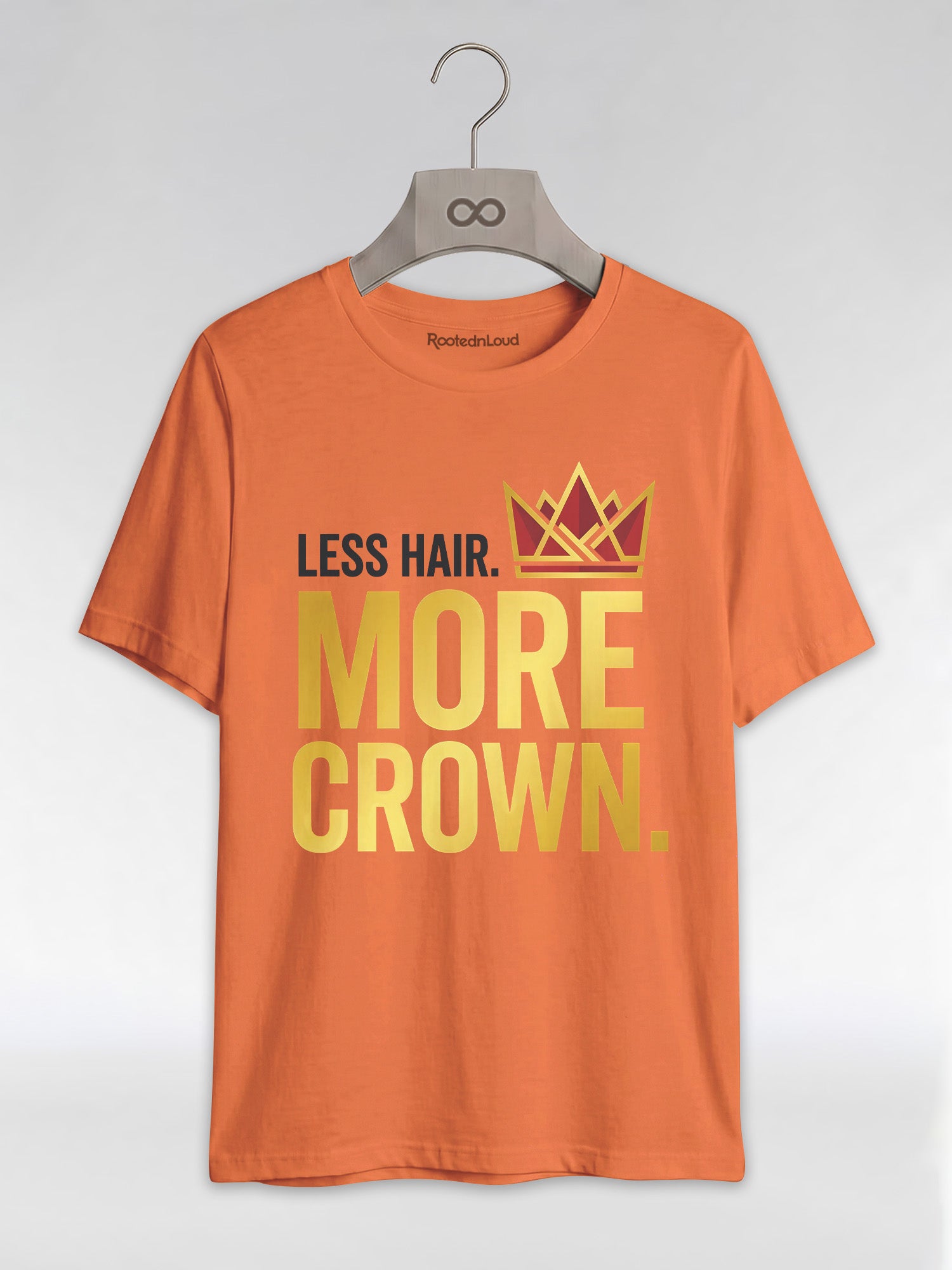 Bald & Proud: Less Hair More Crown Golden Typography Graphic T-Shirt - RootednLoud