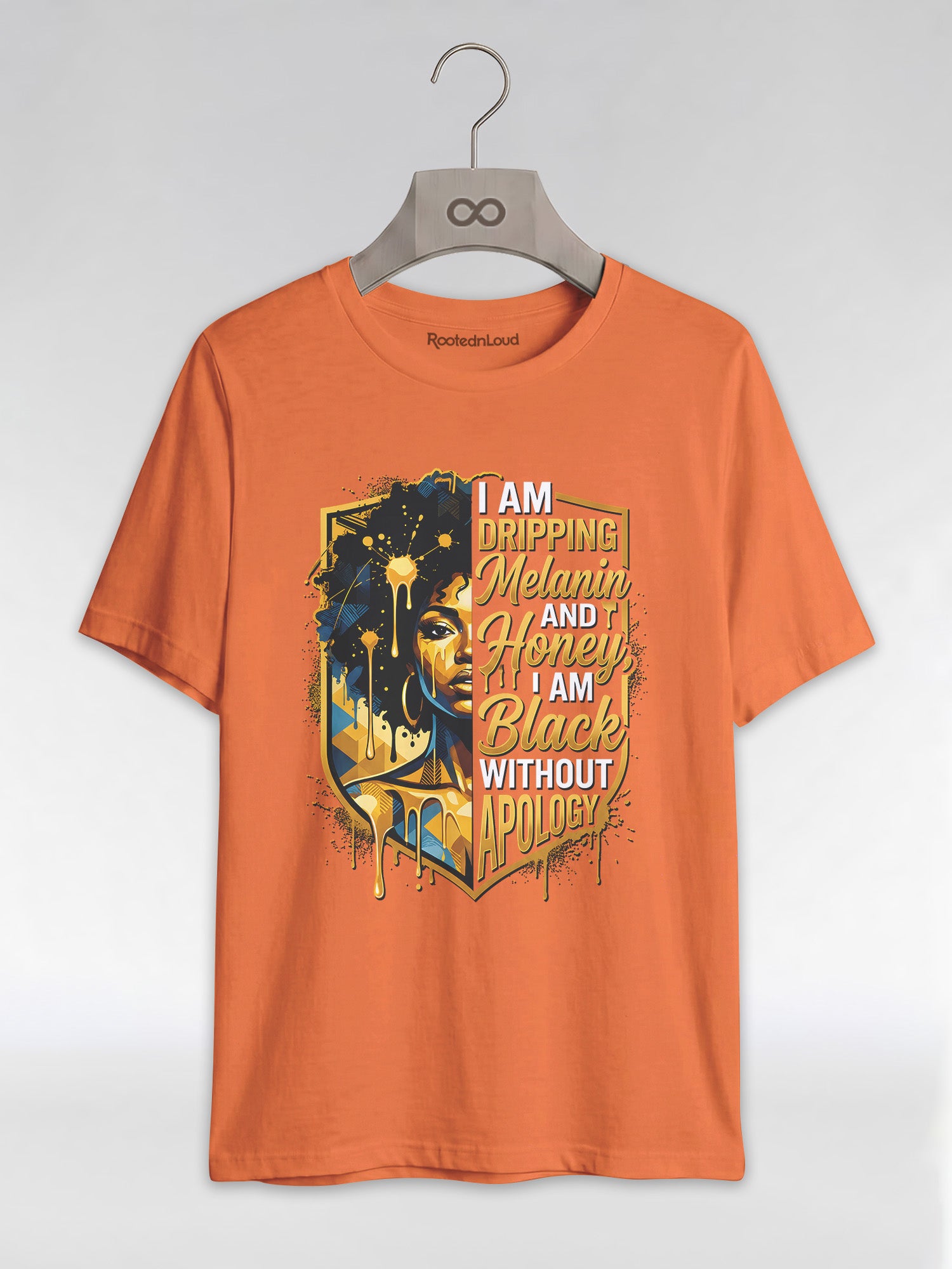 The Royal Shield: Dripping Melanin and Honey Black Queen Graphic T-Shirt - RootednLoud