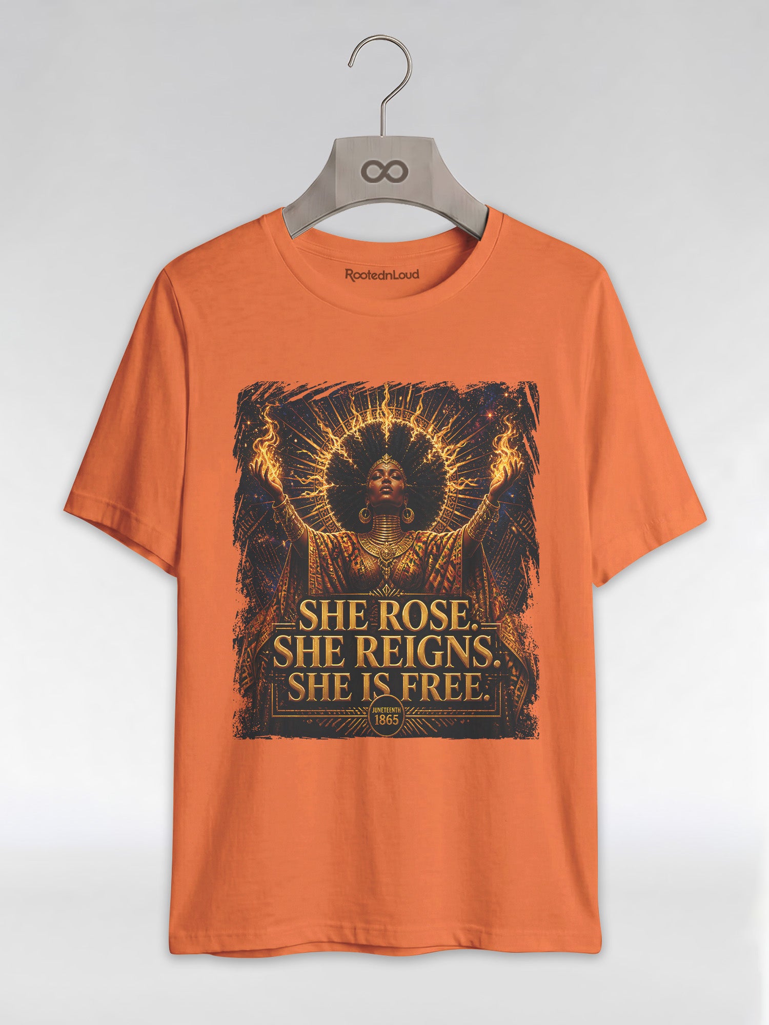 She Rose She Reigns She Is Free: Juneteenth Goddess Graphic T-Shirt - RootednLoud