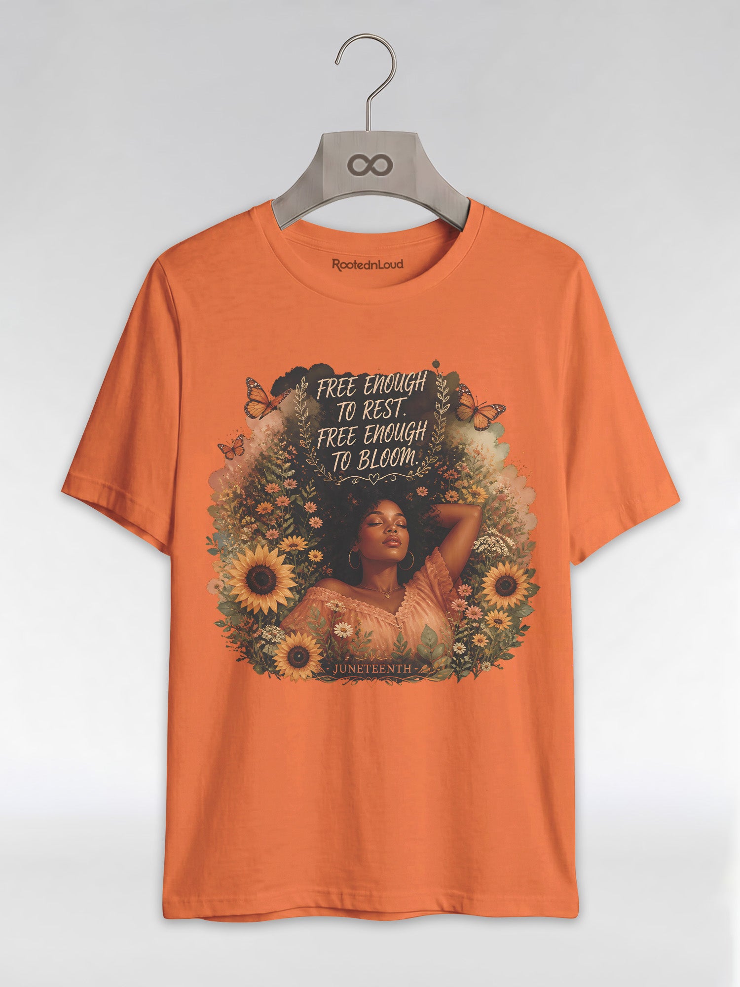 Free Enough To Rest: Juneteenth Floral Melanin Queen Graphic T-Shirt - RootednLoud