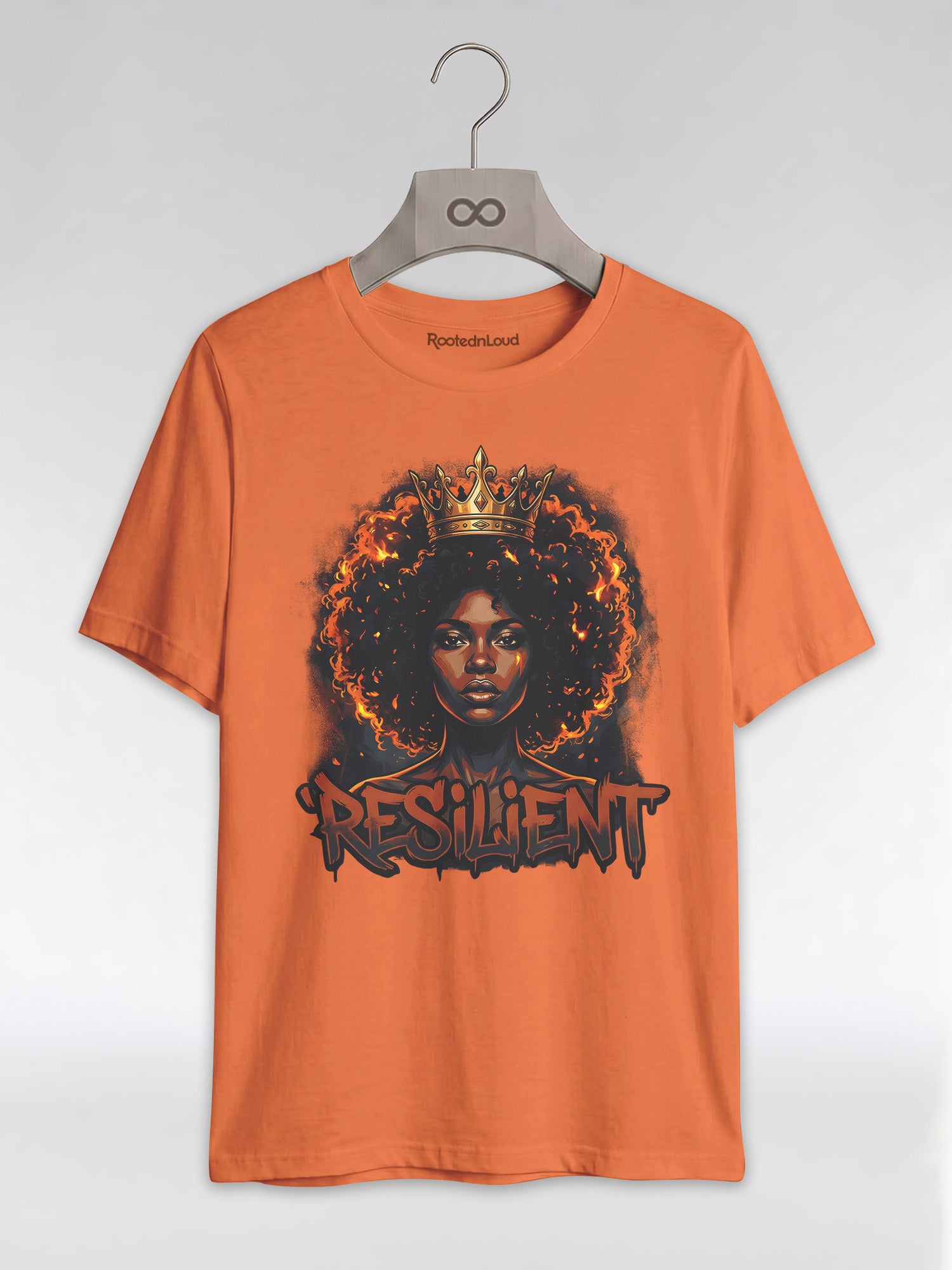 Resilient Black Queen: Fire Afro Crown Graphic T-Shirt - RootednLoud