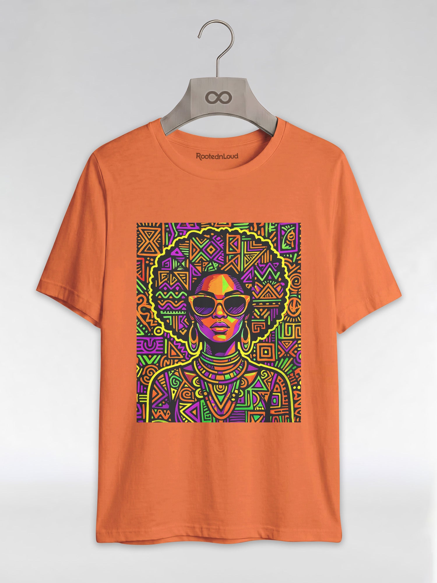 Neon Tribal Queen: Afrocentric Pop Art Black Woman Graphic T-Shirt - RootednLoud