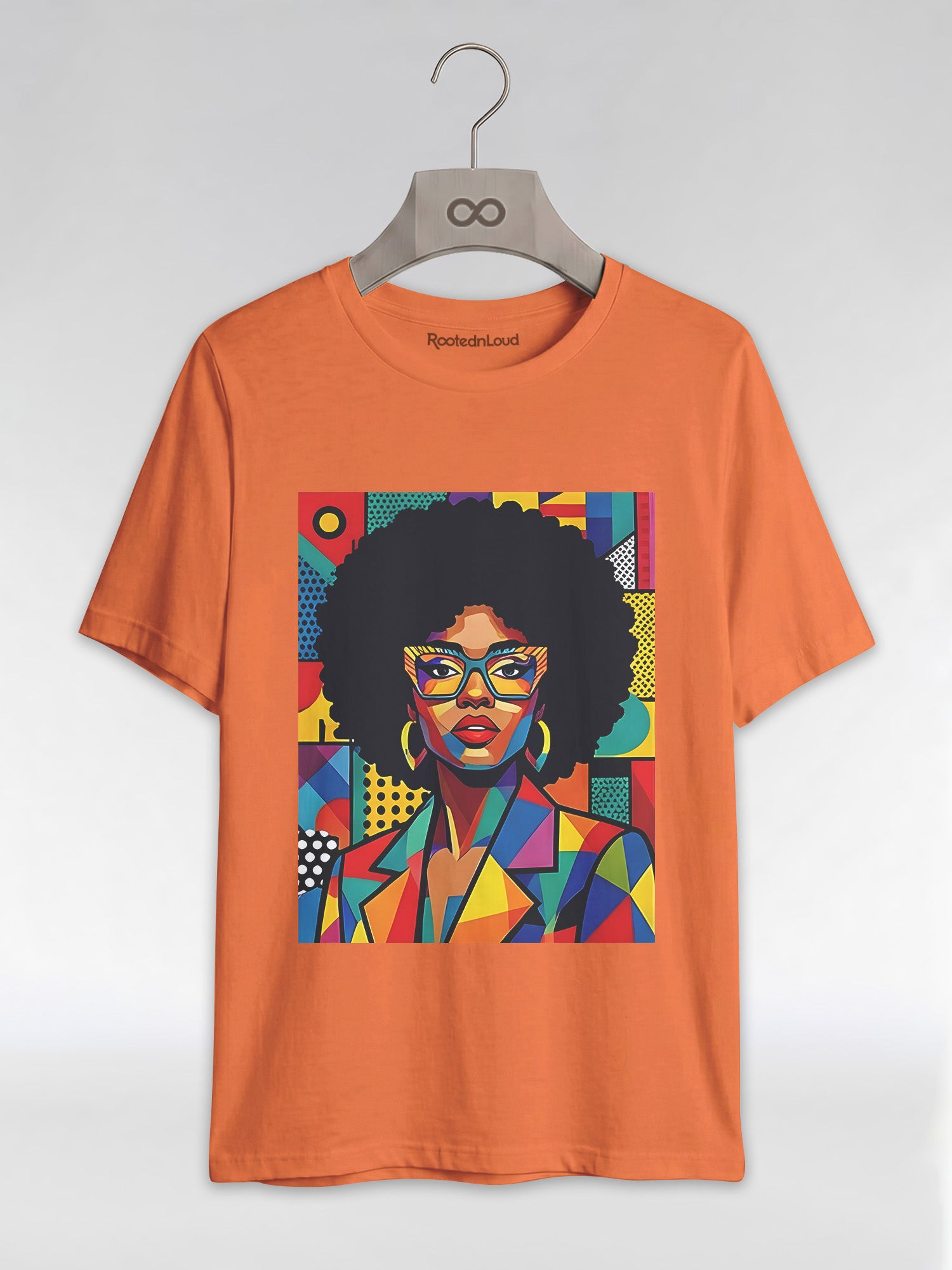 Black Queen Pop Art: Geometric Afro Portrait Graphic T-Shirt - RootednLoud