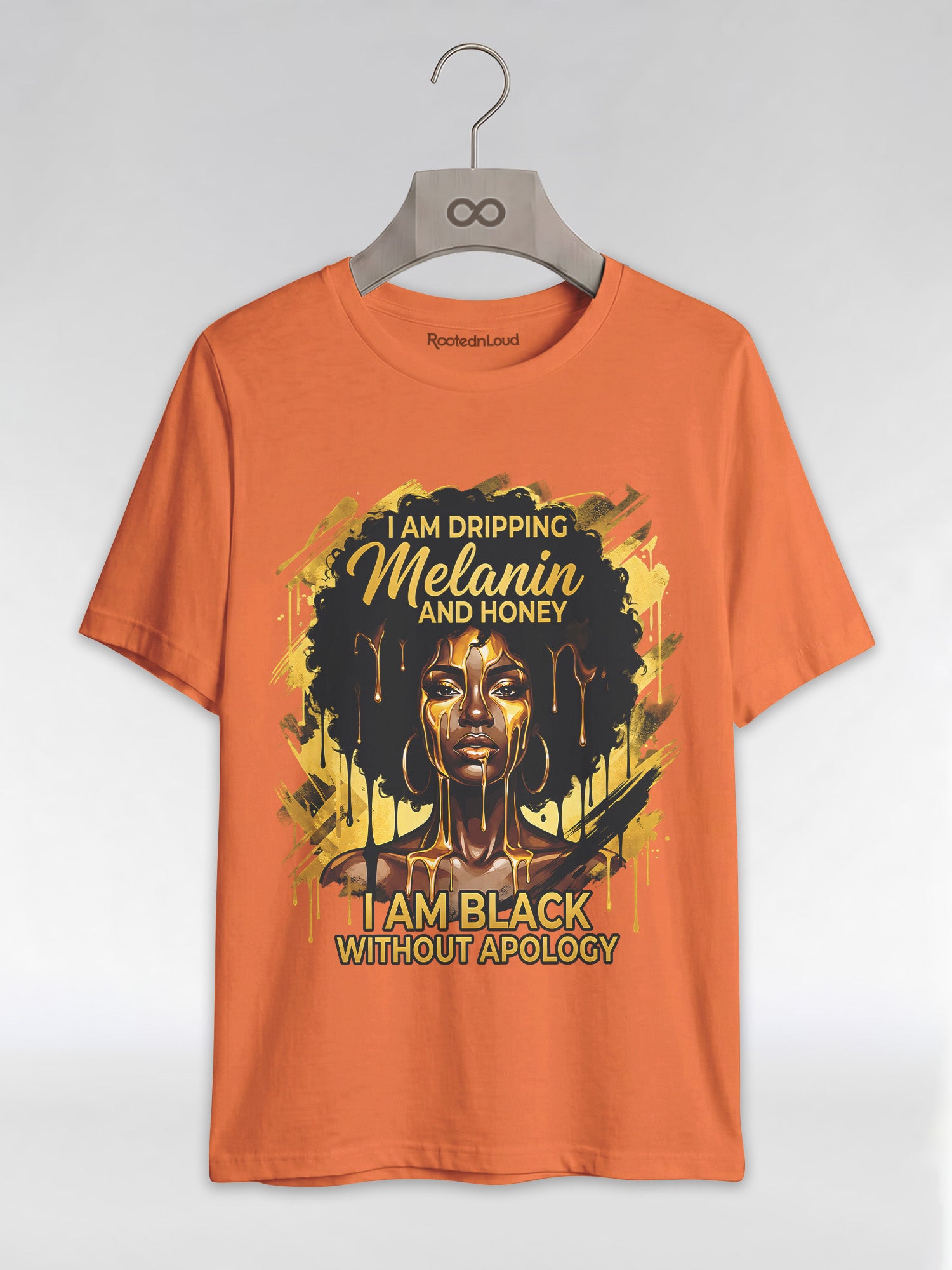 Dripping Melanin and Honey: Black Queen Gold Edition Graphic T-Shirt - RootednLoud
