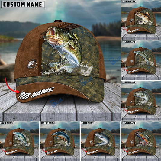 Frenzidea Fishing Leather Pattern Personalized Cap (Bass, Striped Bass, Catfish, Trout, Crappie, Salmon, Walleye, Pike)