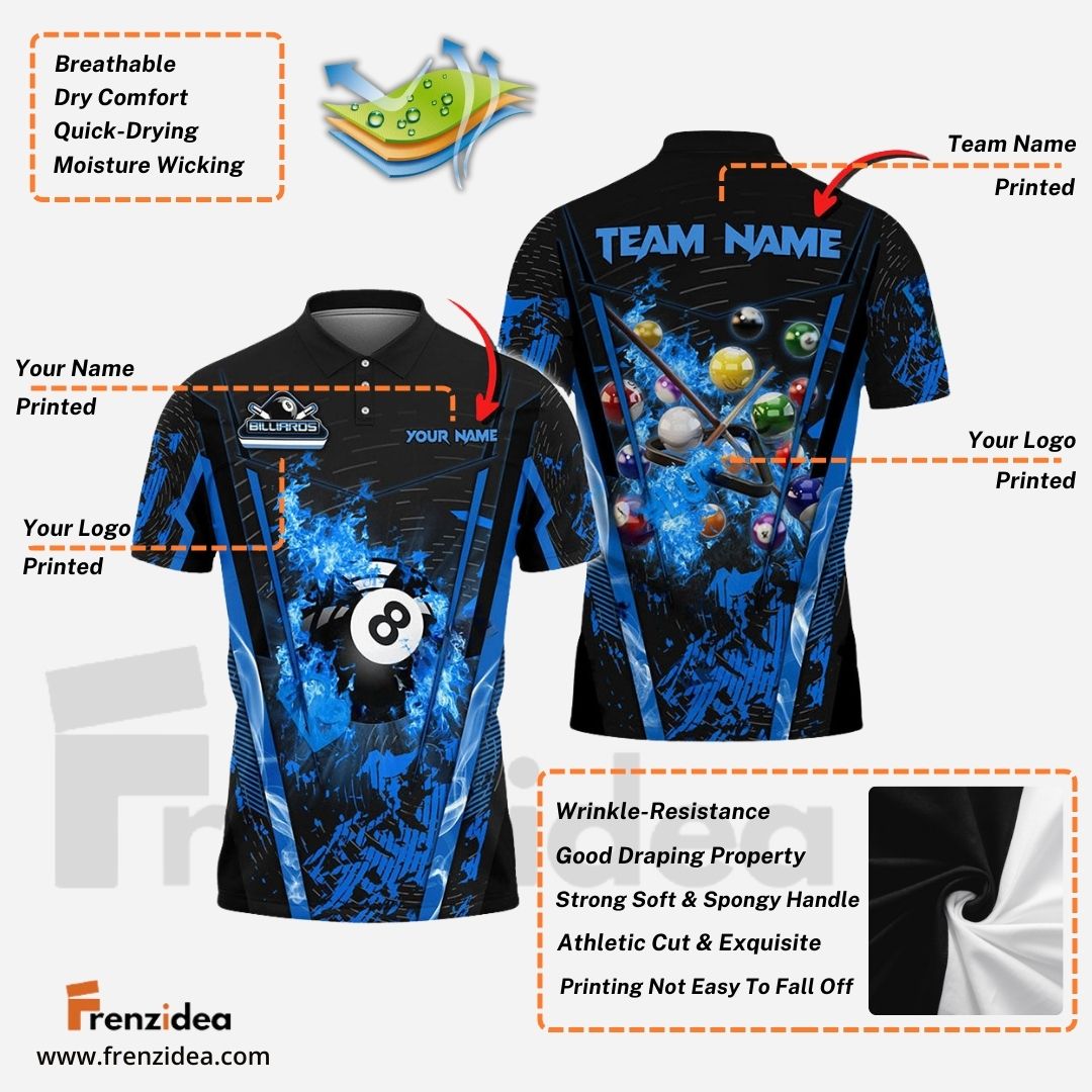 Frenzidea Billiards Ball 8 Abstract Grunge Texture Personalized Name, Team Name Unisex Shirt ( 5 Colors )