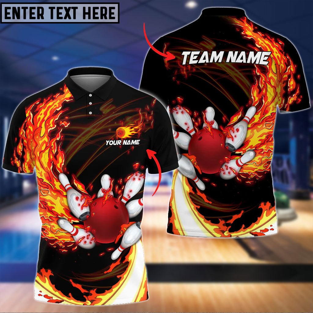 Frenzideas Fire Bowling And Pins Multicolor Option Customized Name 3D Shirt