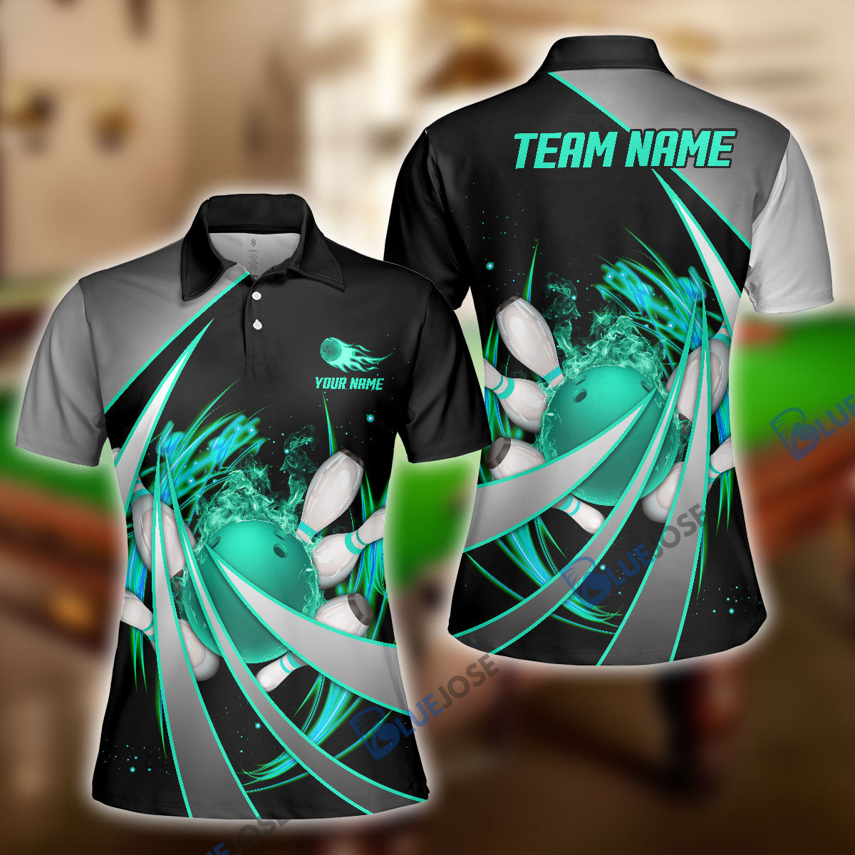 Frenzideas Flame Bowling And Pins Tornado Pattern Multicolor Customized Name 3D Shirt for Women