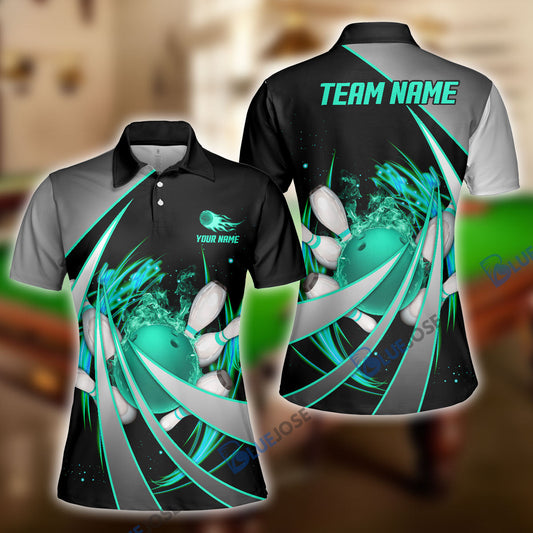 Frenzideas Flame Bowling And Pins Tornado Pattern Multicolor Customized Name 3D Shirt for Women