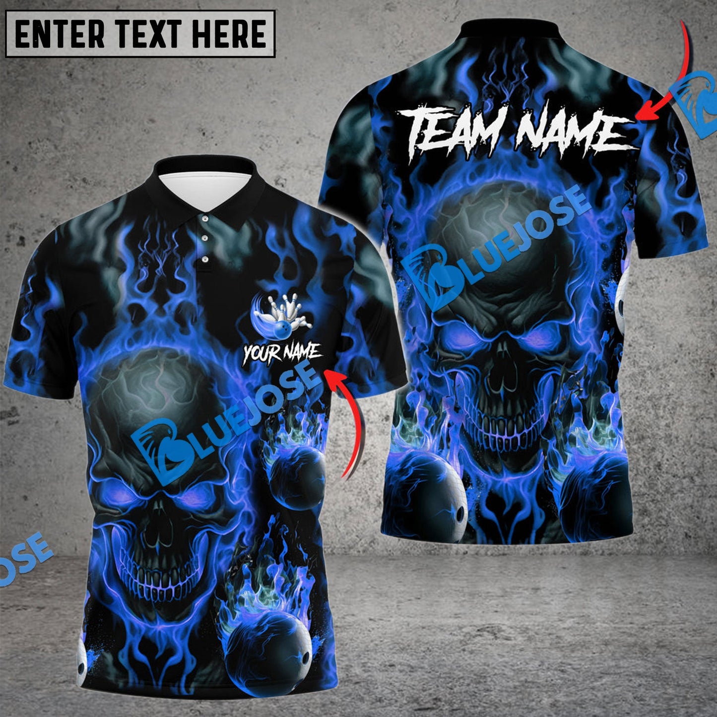 Frenzideas Bowling And Pins Flame Skull Multicolor Customized Name 3D Shirt ( 4 Colors )
