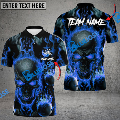 Frenzideas Bowling And Pins Flame Skull Multicolor Customized Name 3D Shirt ( 4 Colors )