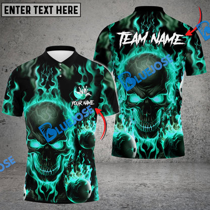 Frenzideas Bowling And Pins Flame Skull Multicolor Customized Name 3D Shirt ( 4 Colors )