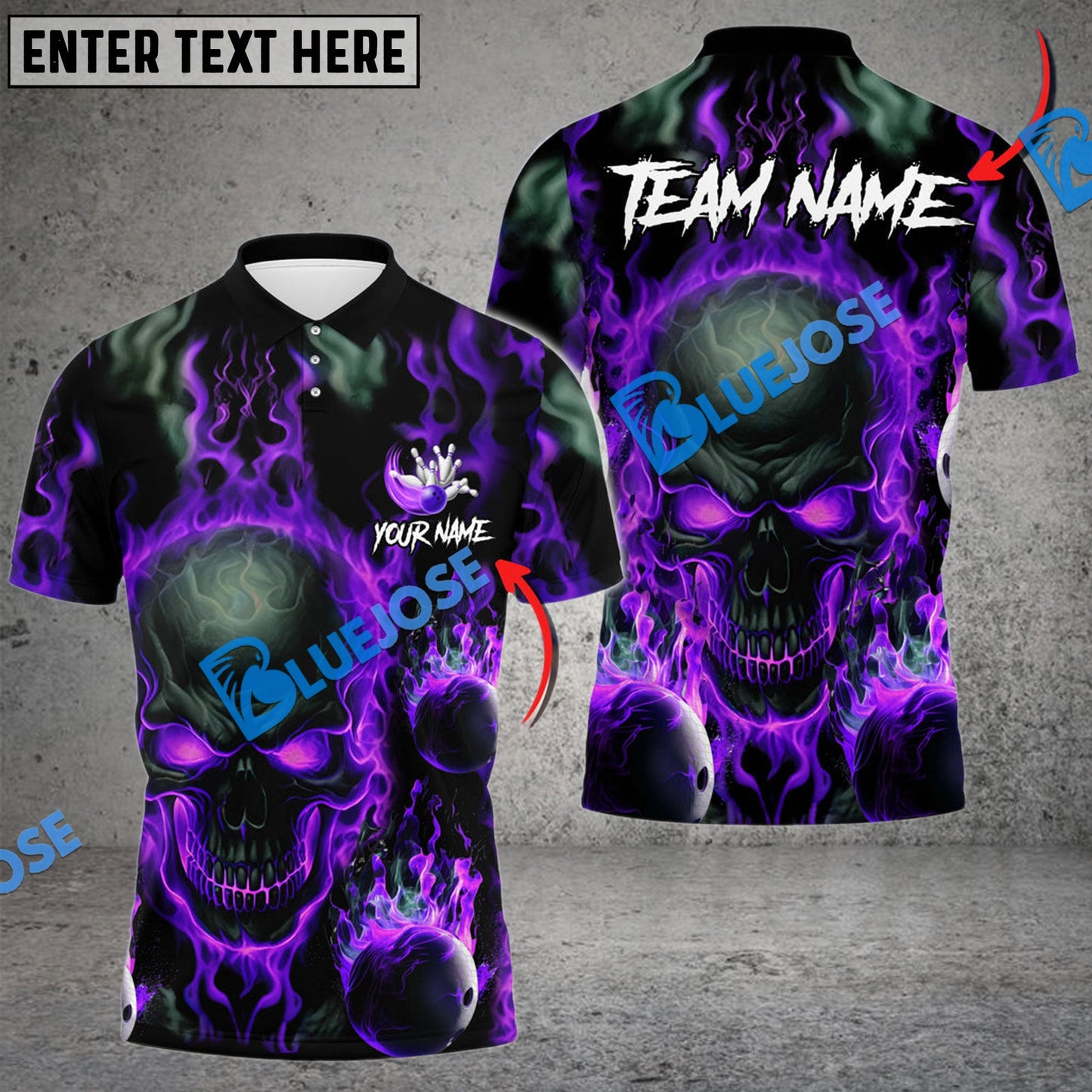 Frenzideas Bowling And Pins Flame Skull Multicolor Customized Name 3D Shirt ( 4 Colors )
