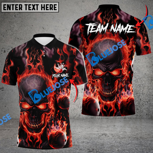Frenzideas Bowling And Pins Flame Skull Multicolor Customized Name 3D Shirt ( 4 Colors )