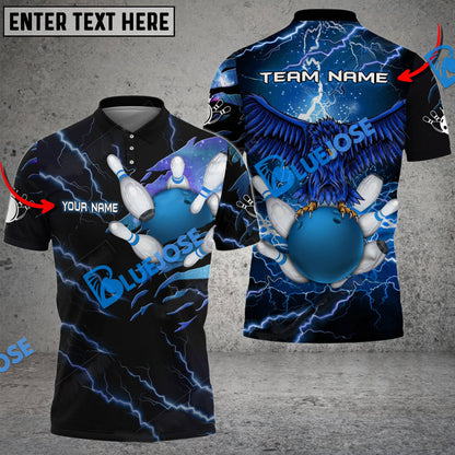 Frenzidea Bowling And Pins Thunder Pattern Eagle Customized Name 3D Shirt (4 Colors)