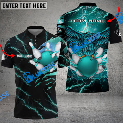 Frenzidea Bowling And Pins Thunder Pattern Eagle Customized Name 3D Shirt (4 Colors)