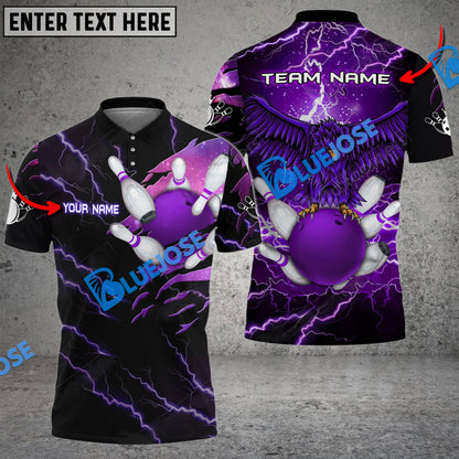 Frenzidea Bowling And Pins Thunder Pattern Eagle Customized Name 3D Shirt (4 Colors)