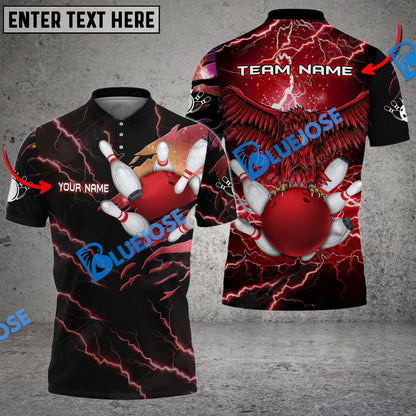 Frenzidea Bowling And Pins Thunder Pattern Eagle Customized Name 3D Shirt (4 Colors)