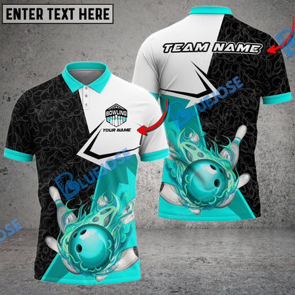 Frenzideas Bowling And Pins Fire Blur Multicolor Customized Name 3D Shirt ( 4 Colors )