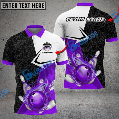 Frenzideas Bowling And Pins Fire Blur Multicolor Customized Name 3D Shirt ( 4 Colors )