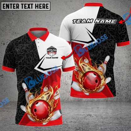 Frenzideas Bowling And Pins Fire Blur Multicolor Customized Name 3D Shirt ( 4 Colors )