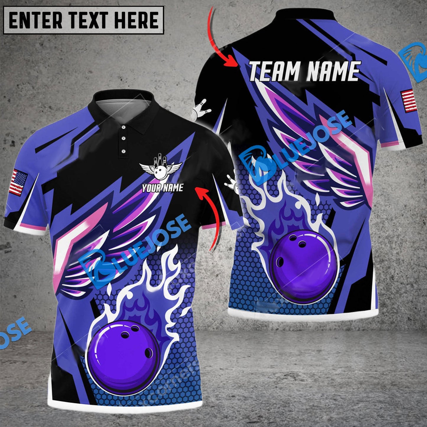 Frenzidea Bowling And Pins Cool Wings Pattern Customized Name 3D Shirt (4 Colors)