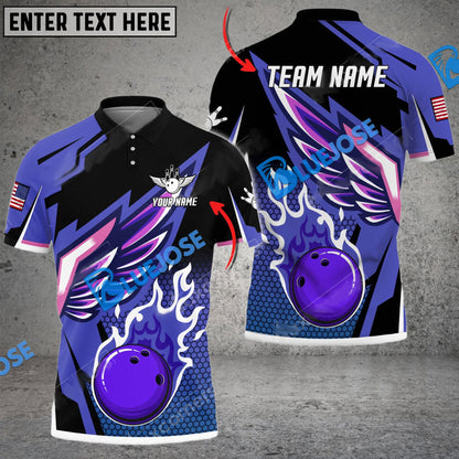 Frenzidea Bowling And Pins Cool Wings Pattern Customized Name 3D Shirt (4 Colors)