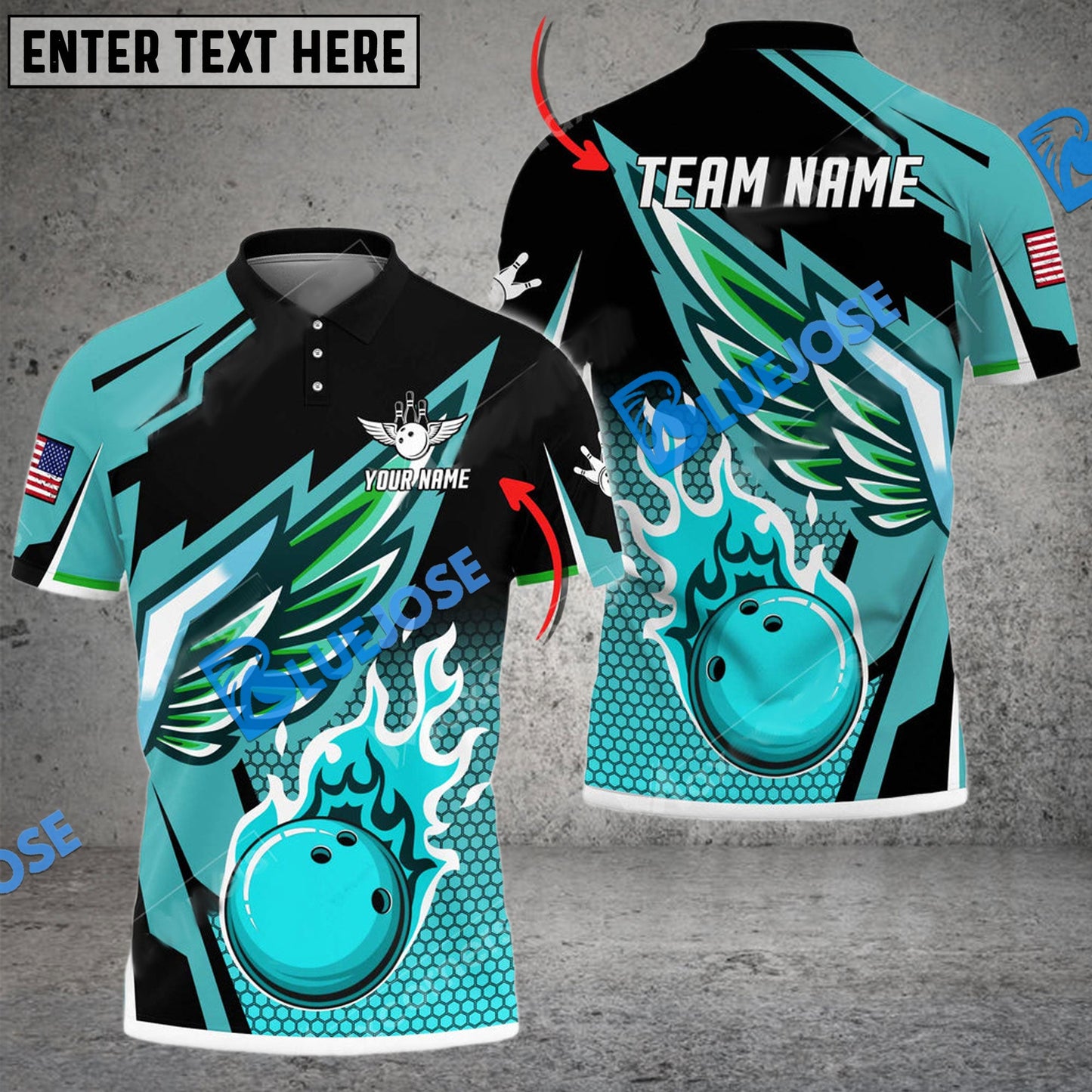 Frenzidea Bowling And Pins Cool Wings Pattern Customized Name 3D Shirt (4 Colors)