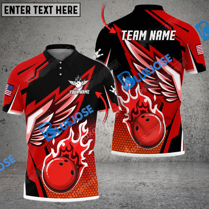 Frenzidea Bowling And Pins Cool Wings Pattern Customized Name 3D Shirt (4 Colors)