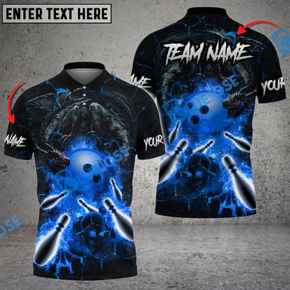 Frenzideas Bowling And Pins Dragon And Skull Multicolor Customized Name 3D Shirt ( 4 Colors )
