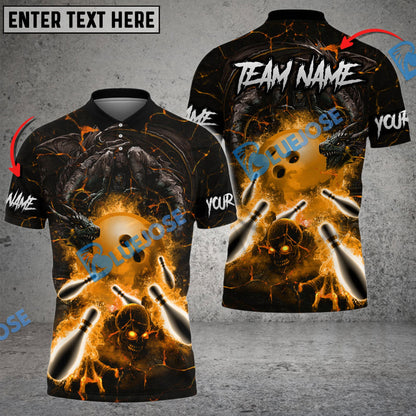 Frenzideas Bowling And Pins Dragon And Skull Multicolor Customized Name 3D Shirt ( 4 Colors )