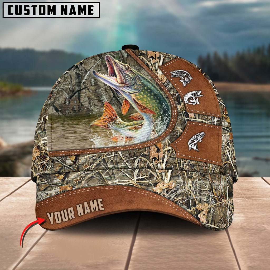 Frenzidea Personalized Pike Fishing Nature Leather Pattern Classic 3D Cap
