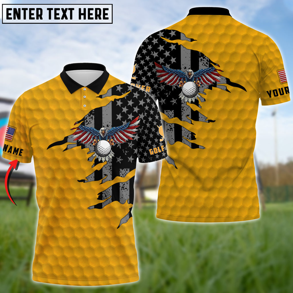 frenzidea Yellow Pride Premium Cool Eagle Golf Personalized Name 3D Shirt