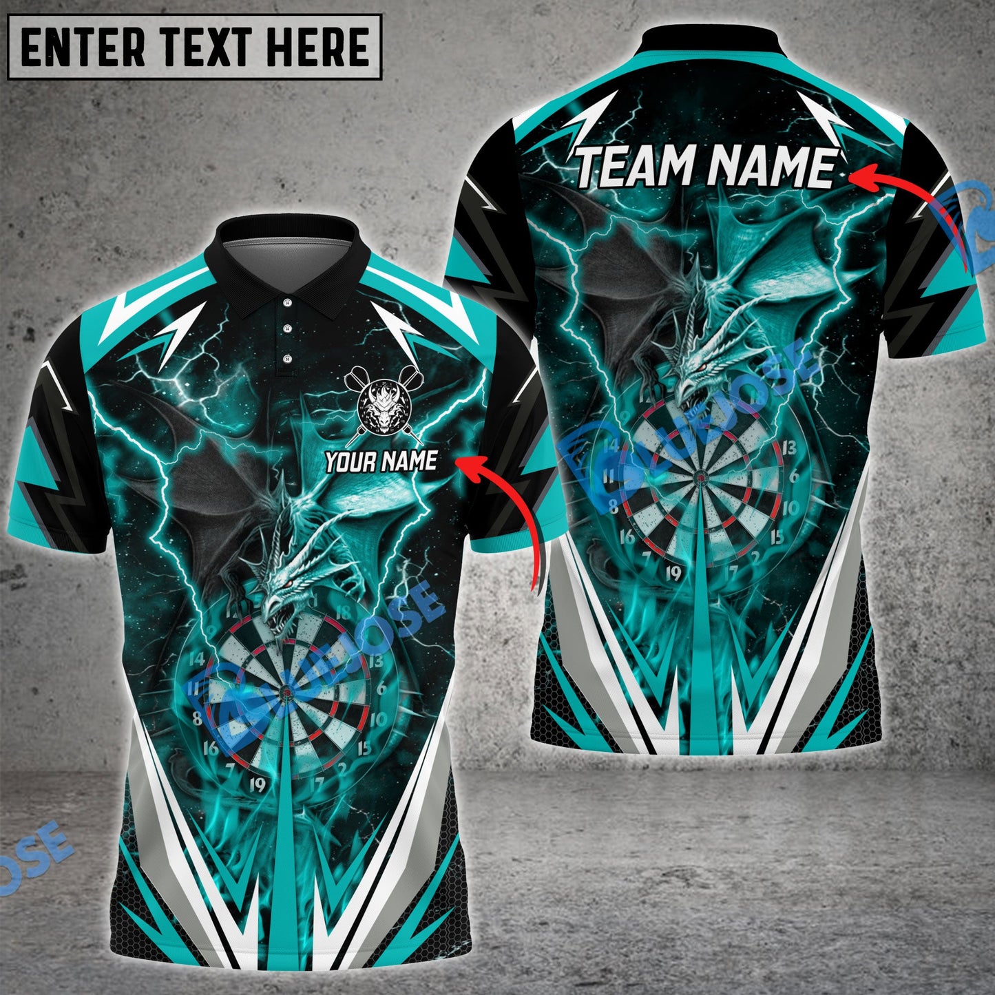 Frenzidea Darts Thunder Space Dragon Personalized Name, Team Name 3D Shirt (4 Colors)