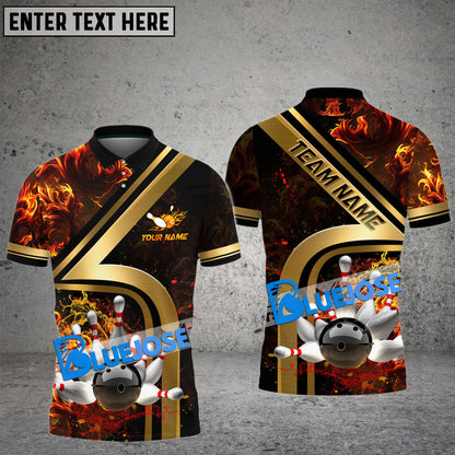 Frenzidea Bowling And Pins Water And Flame Customized Name 3D Shirt (4 Colors)