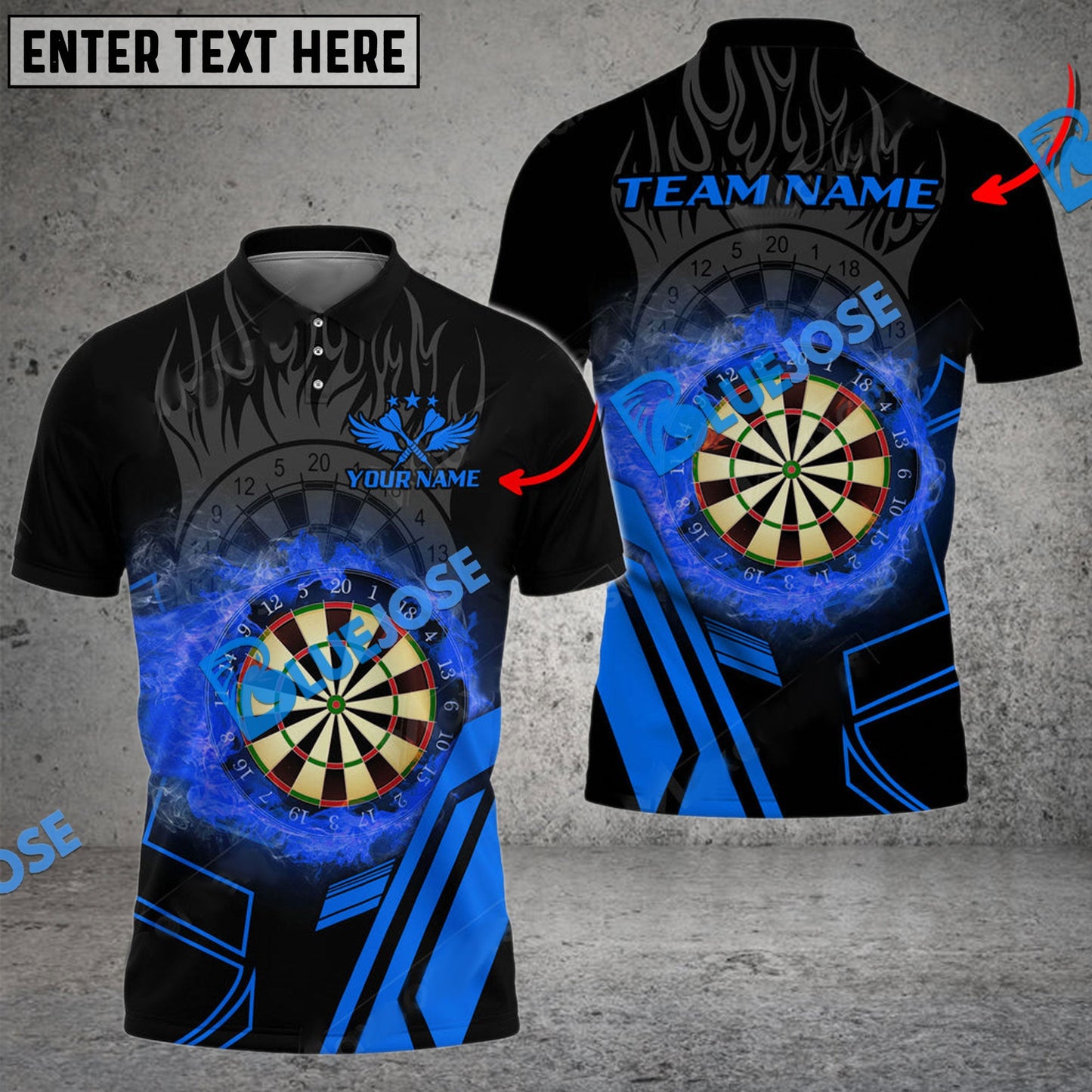 Frenzidea Darts Dartboard Fire Flame Personalized Name, Team Name 3D Shirt (4 Colors)