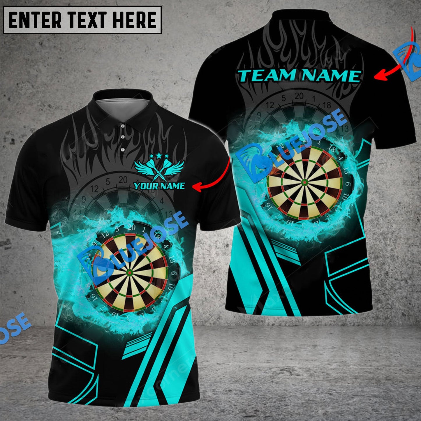 Frenzidea Darts Dartboard Fire Flame Personalized Name, Team Name 3D Shirt (4 Colors)