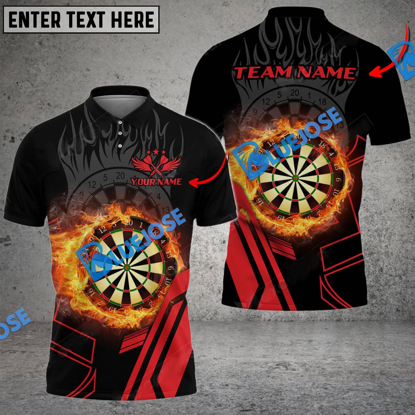 Frenzidea Darts Dartboard Fire Flame Personalized Name, Team Name 3D Shirt (4 Colors)