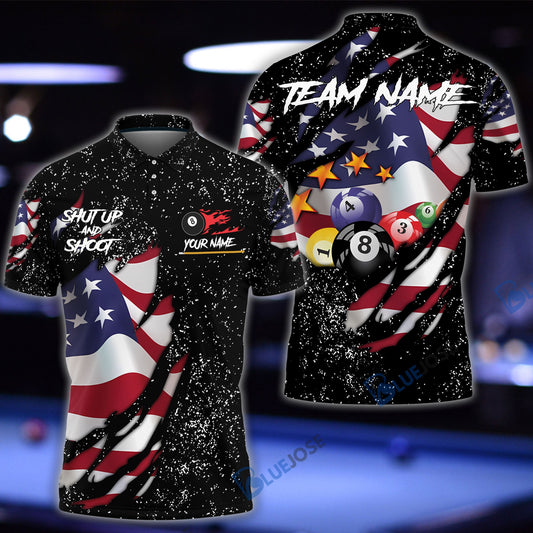 frenzidea Billiards Shut Up & Shoot Flag Personalized Name, Team Name 3D Shirt