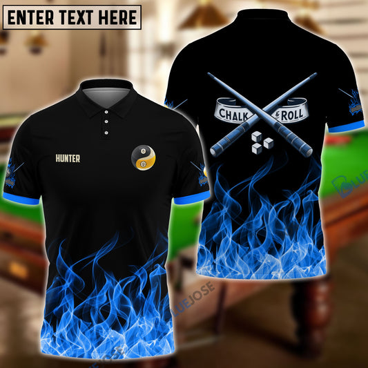Frenzidea Billiards 8-Ball & 9-Ball Fire Pattern Blue Shirt