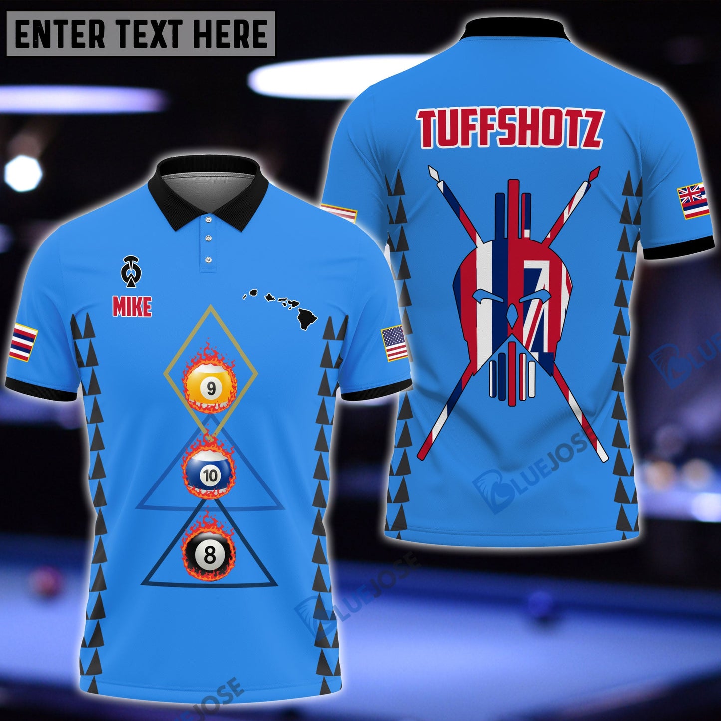 frenzidea Billiards Hawaii & USA Flag Personalized Polo Shirt