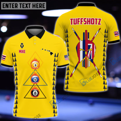 frenzidea Billiards Hawaii & USA Flag Personalized Polo Shirt