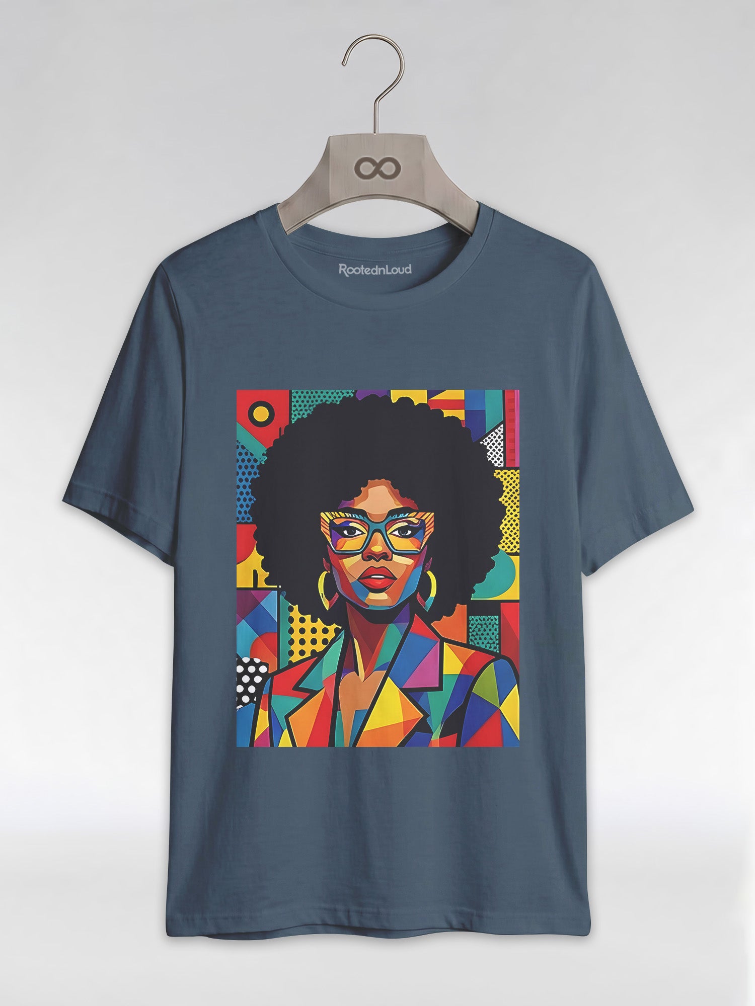 Black Queen Pop Art: Geometric Afro Portrait Graphic T-Shirt - RootednLoud