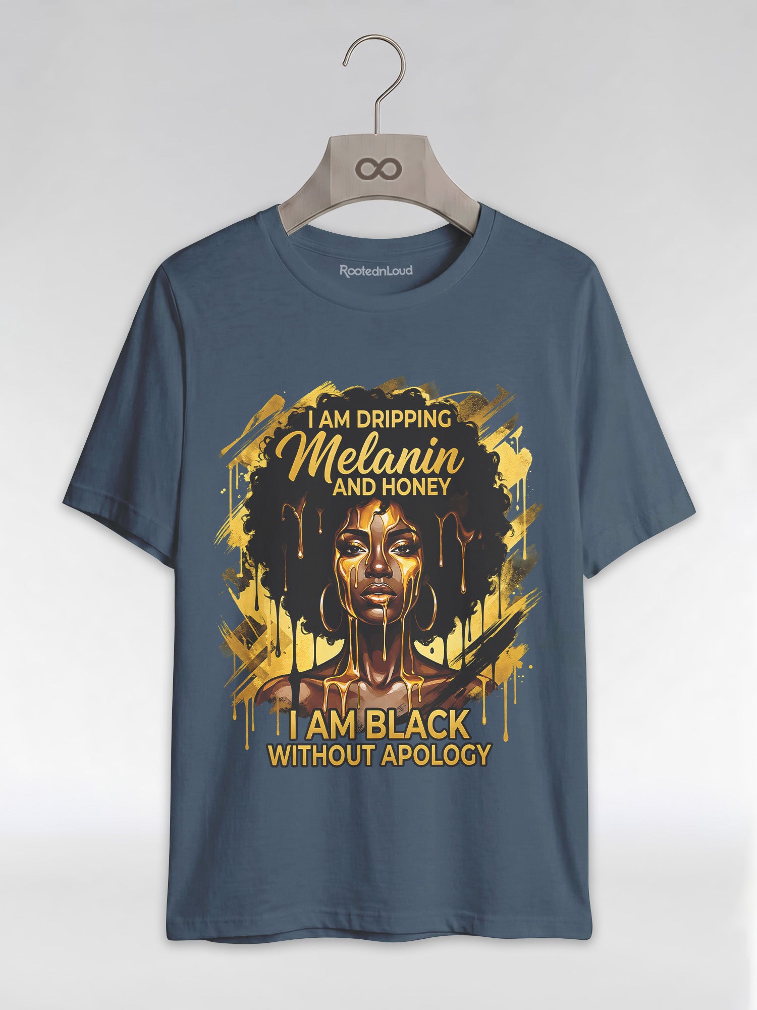 Dripping Melanin and Honey: Black Queen Gold Edition Graphic T-Shirt - RootednLoud