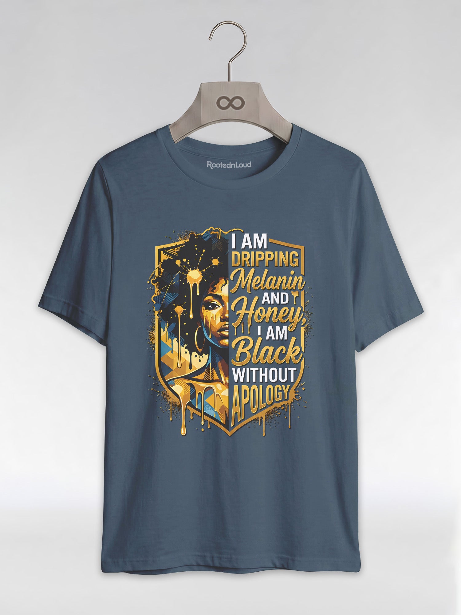 The Royal Shield: Dripping Melanin and Honey Black Queen Graphic T-Shirt - RootednLoud